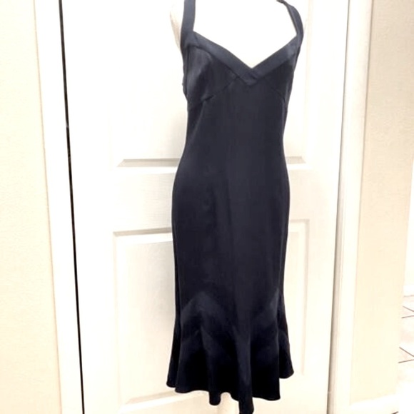 Christian Dior Boutuque Paris Vintage Navy Blue Chevron Criss Cross Dress